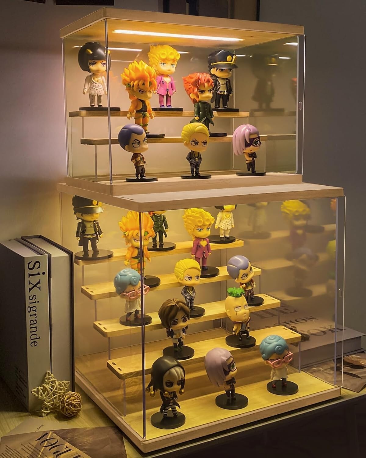 Dustproof 12.6 x 9.6 x 10.6 Acrylic Display Stand with 4 Tiers and Sliding Doors