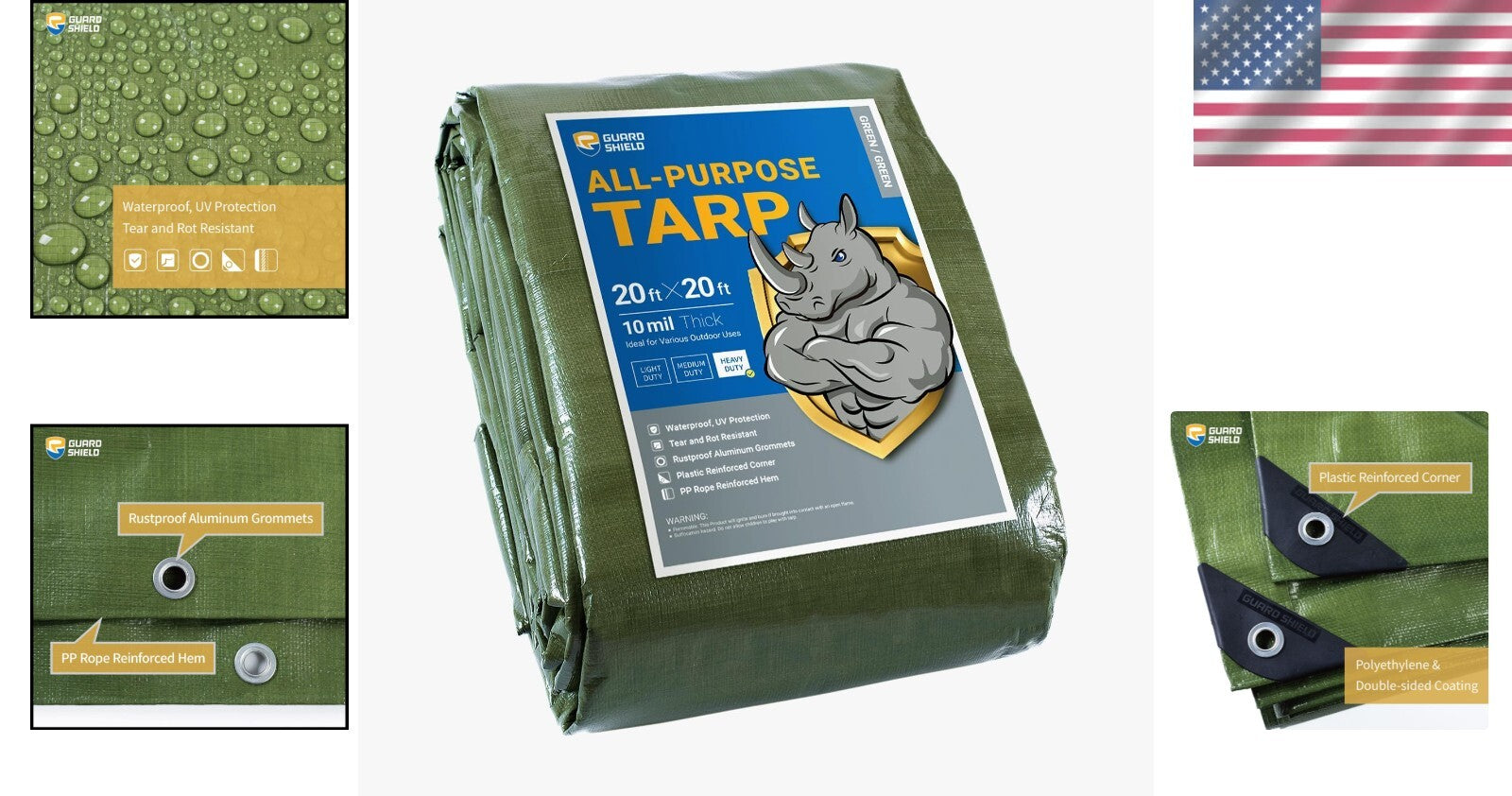 Durable 20x20 Feet Green Polyethylene Tarp - 10mil Thickness Waterproof Cover