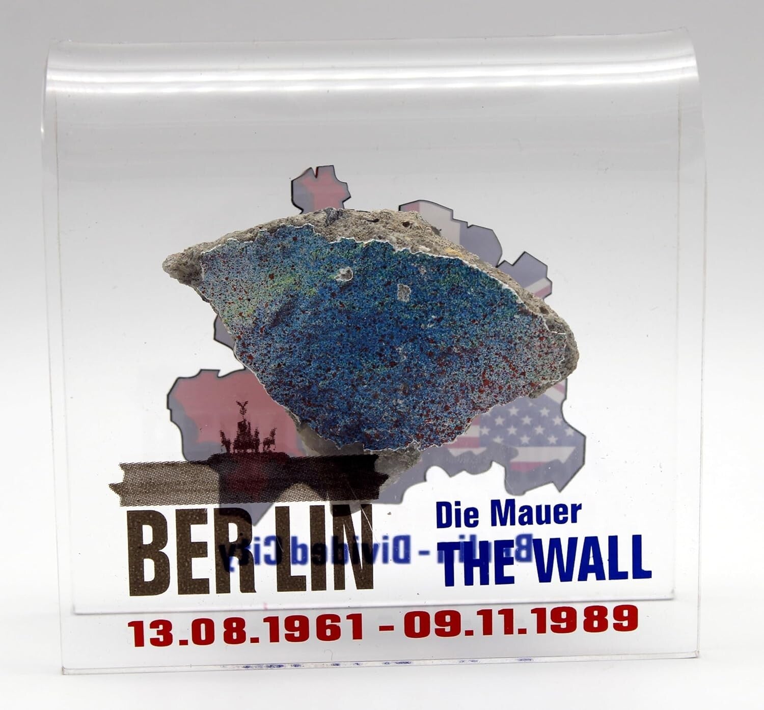 Collectible Berlin Wall Fragment in Durable Acrylic Display - Perfect 4"x4" Size