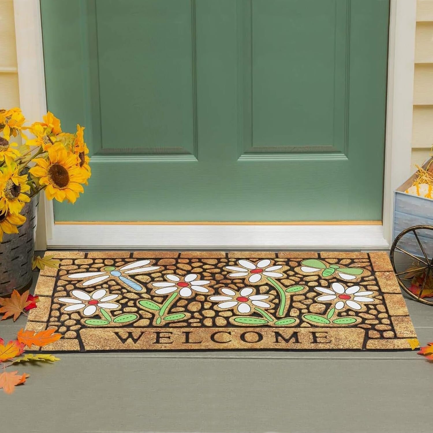 Outdoor Welcome Mat with Dragonfly Design - 24 x 36 Heavy Duty Non-Slip Doormat