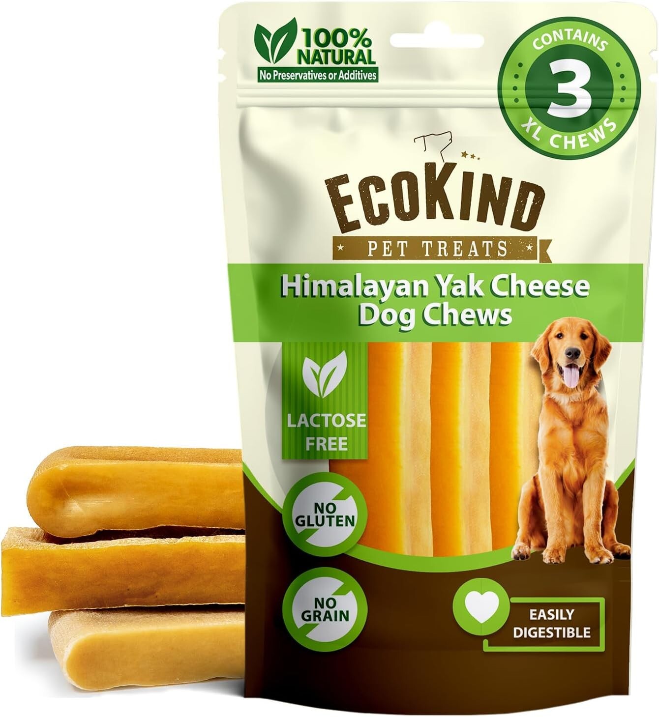 EcoKind XL Yak Cheese Dog Chews - All Natural, High Protein for Large Dogs
