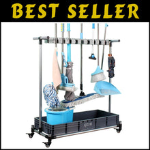 Load image into Gallery viewer, Stainless Steel Mop Rack with Lockable Wheels for Secure Cleaning Organization