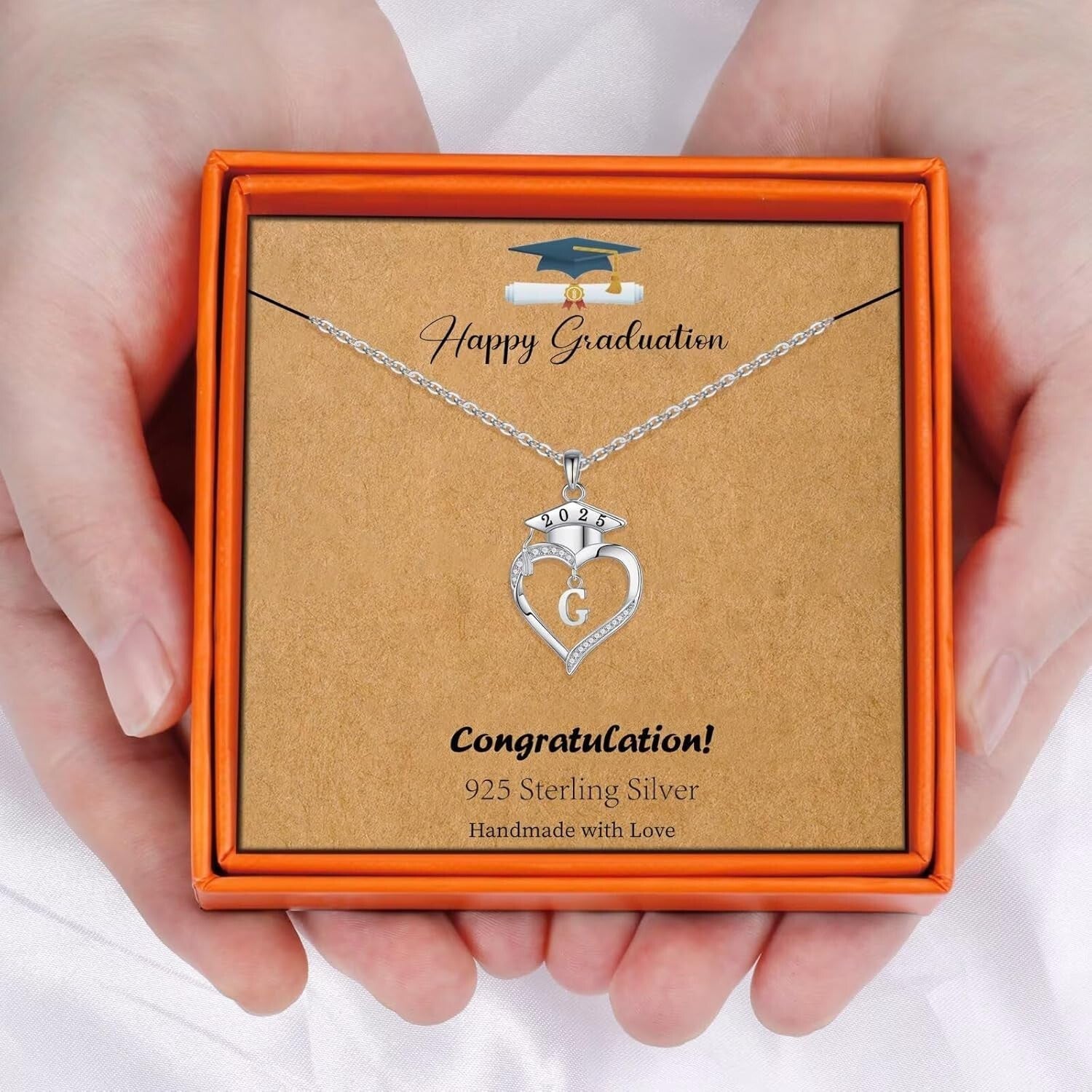 Dainty Sterling Silver Heart Initial Necklace - 2025 Graduation Gift for Women