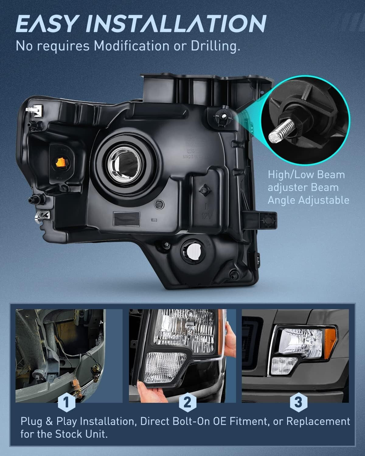 Durable 2009-2014 F150 Headlights - Easy Installation & Adjustable Beam Level