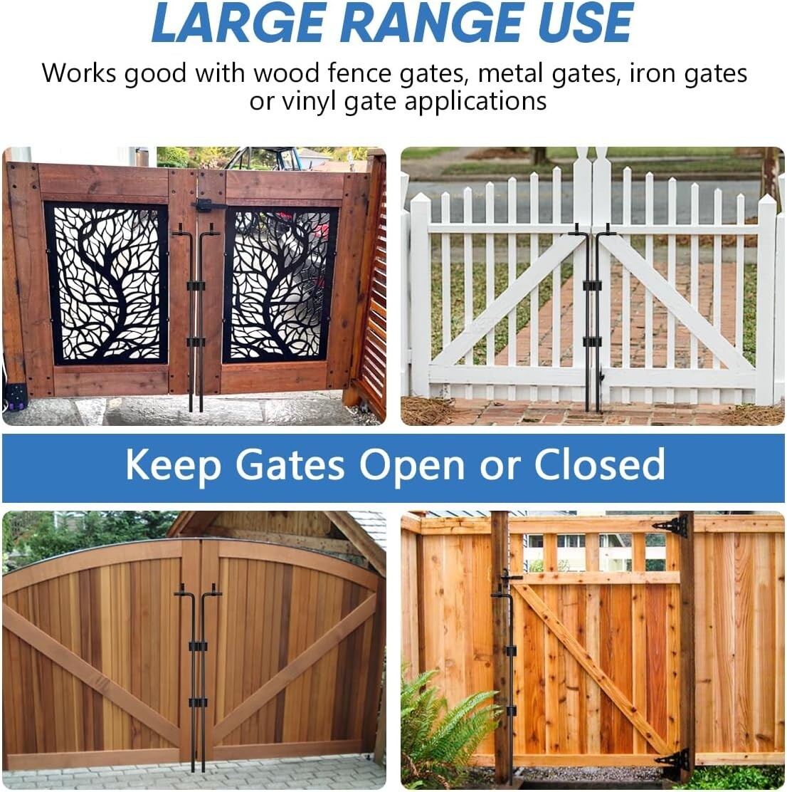 Cane Bolt Heavy Duty Gate Rod 36 Inch - Locking Double Door Set for Security