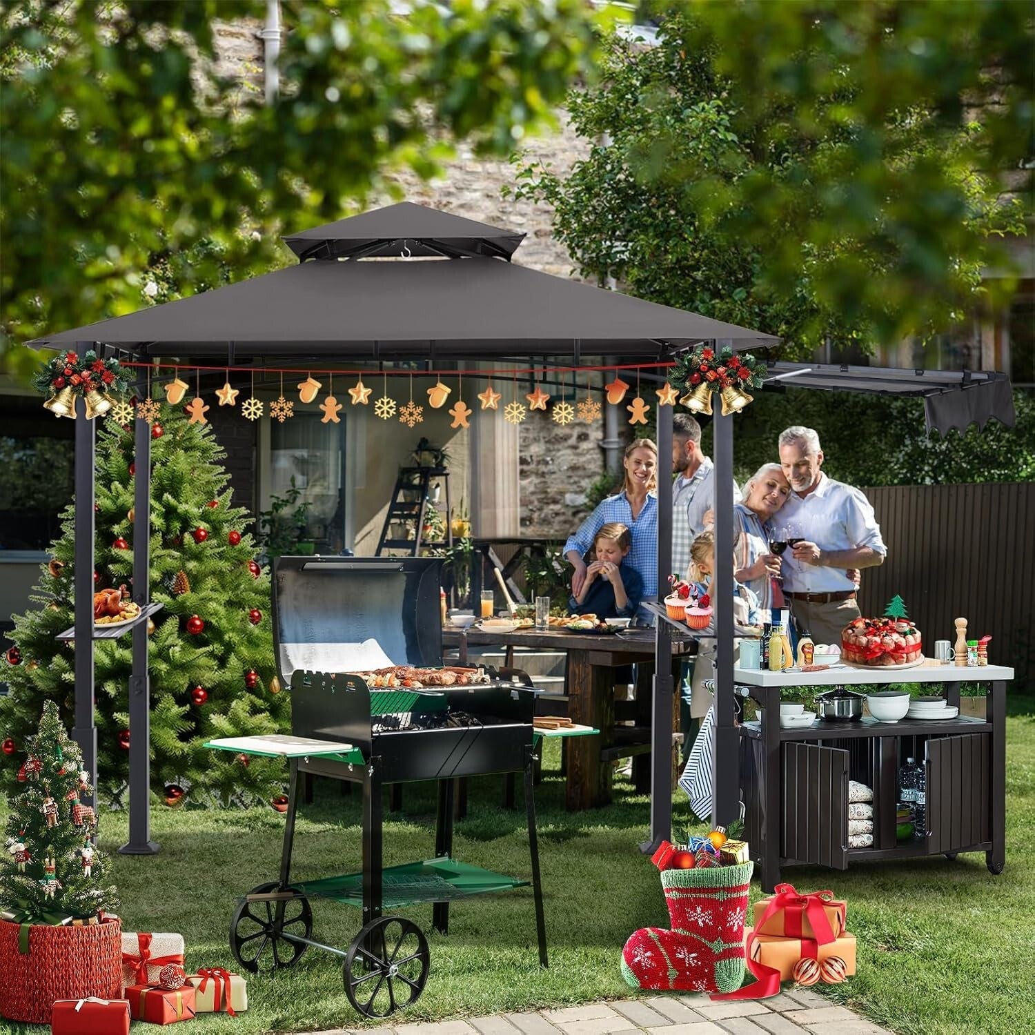 11x5 Outdoor BBQ Shelter with LED Lights & Bonus Hooks for Grilling Fun