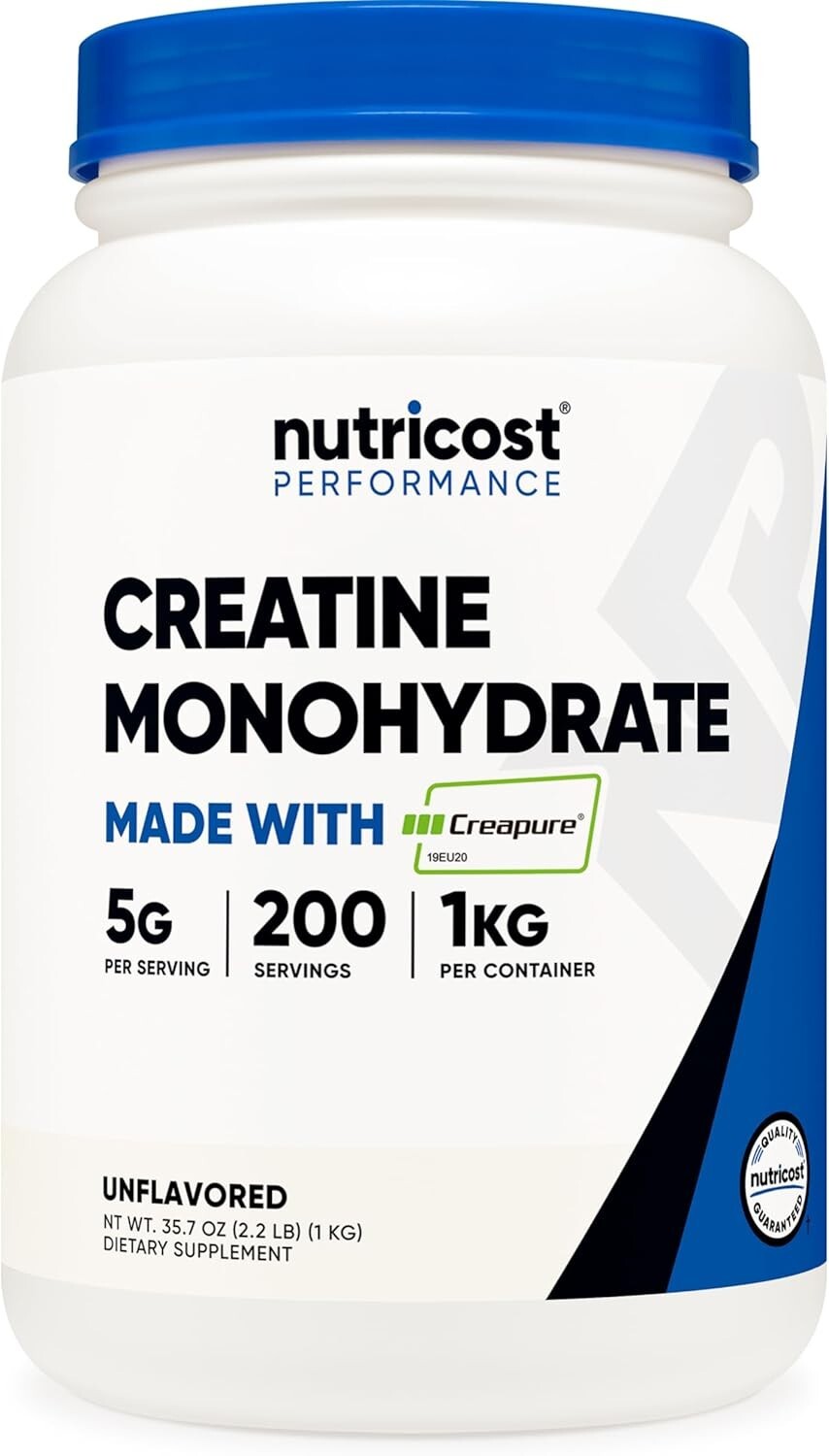 200 Servings of Unflavored Creapure Creatine Monohydrate Powder, 1KG Bottle