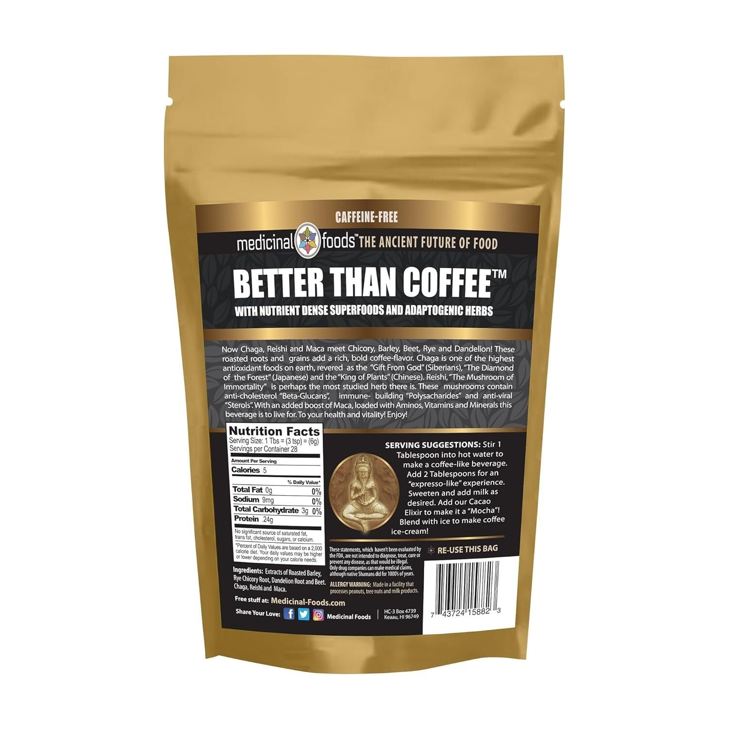 Caffeine-Free Herbal Coffee Alternative - Rich Flavor with Powerful Superfoods