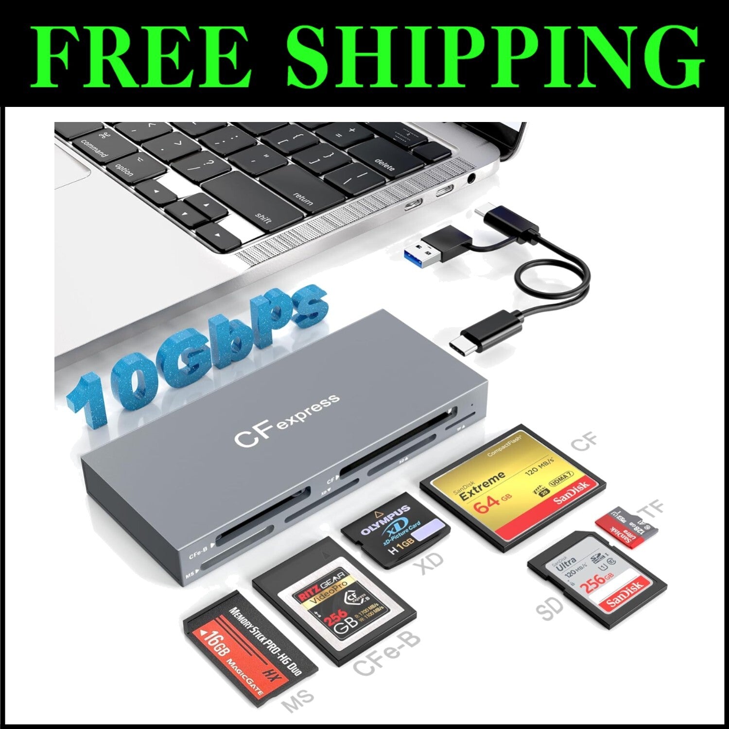 Compact 6-in-1 CFexpress Card Reader with USB 3.2 - Ideal for Photographers