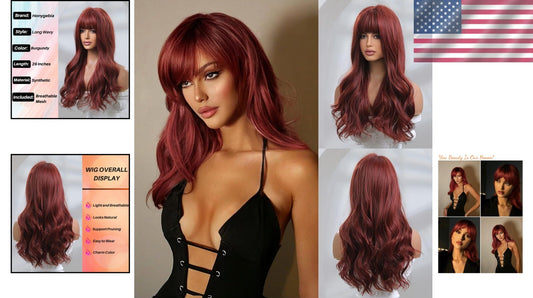 Natural-Looking Dark Red Synthetic Wig - Ideal for Everyday & Events