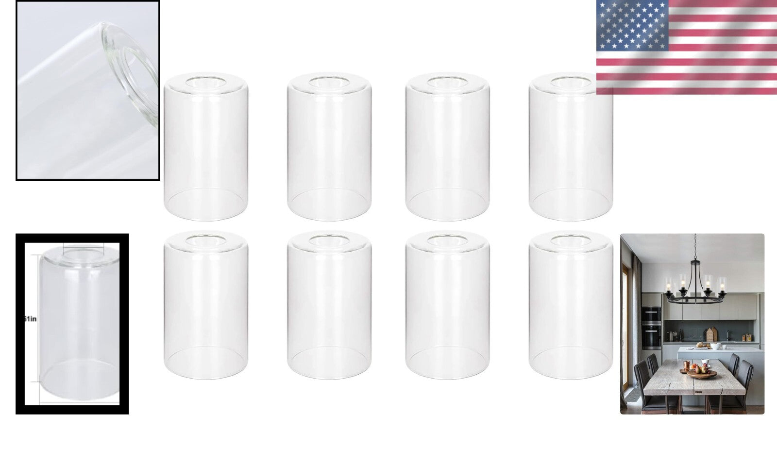 High Light Transmission Clear Glass Lamp Shade Set - Perfect for Chandeliers
