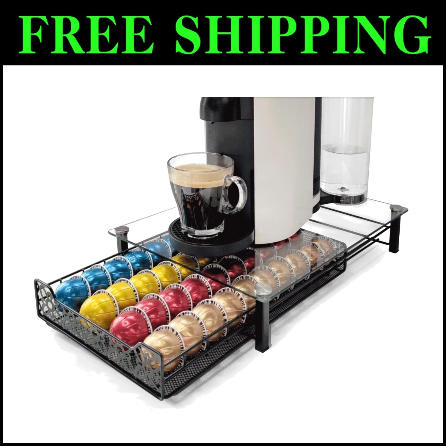 Stylish Coffee Pod Storage Drawer - Compatible with Nespresso Vertuo, 40 Pods