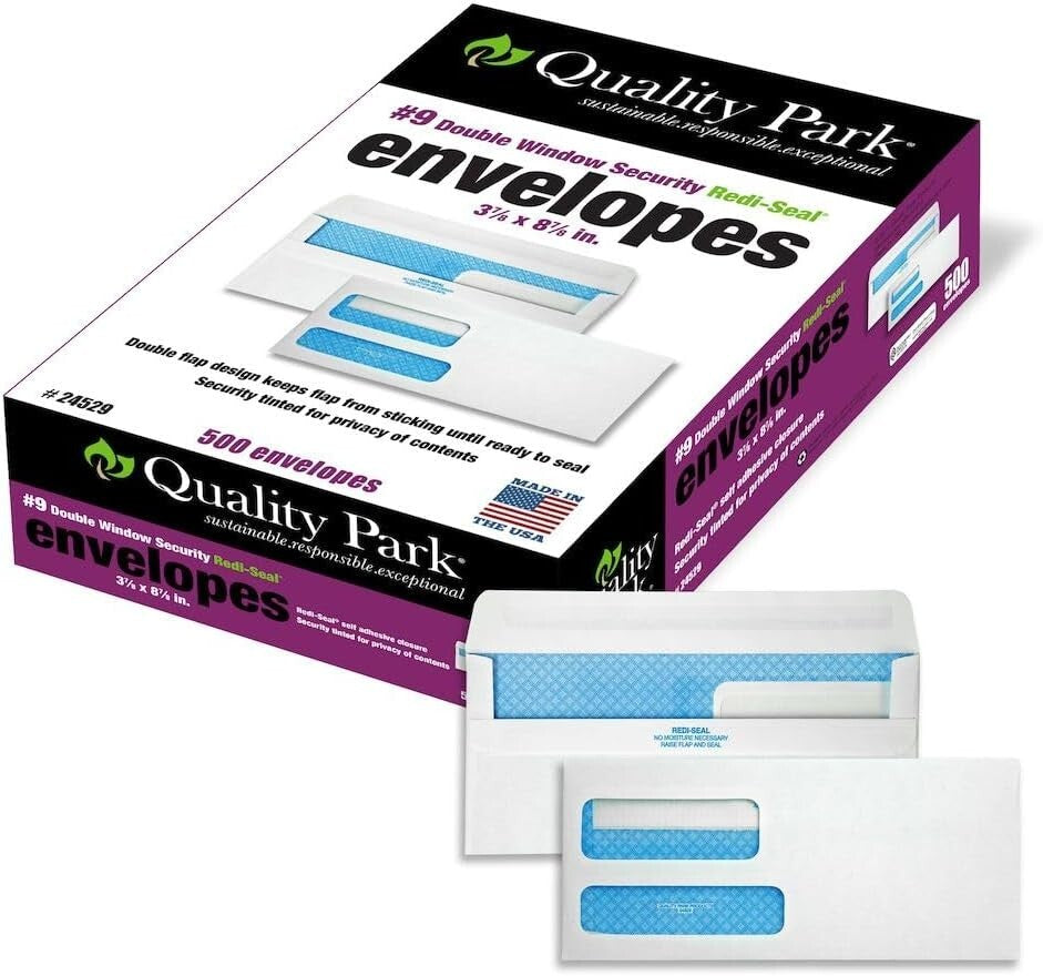 Secure Self-Seal Double Window Envelopes - 500 Count, Ideal for Invoicing