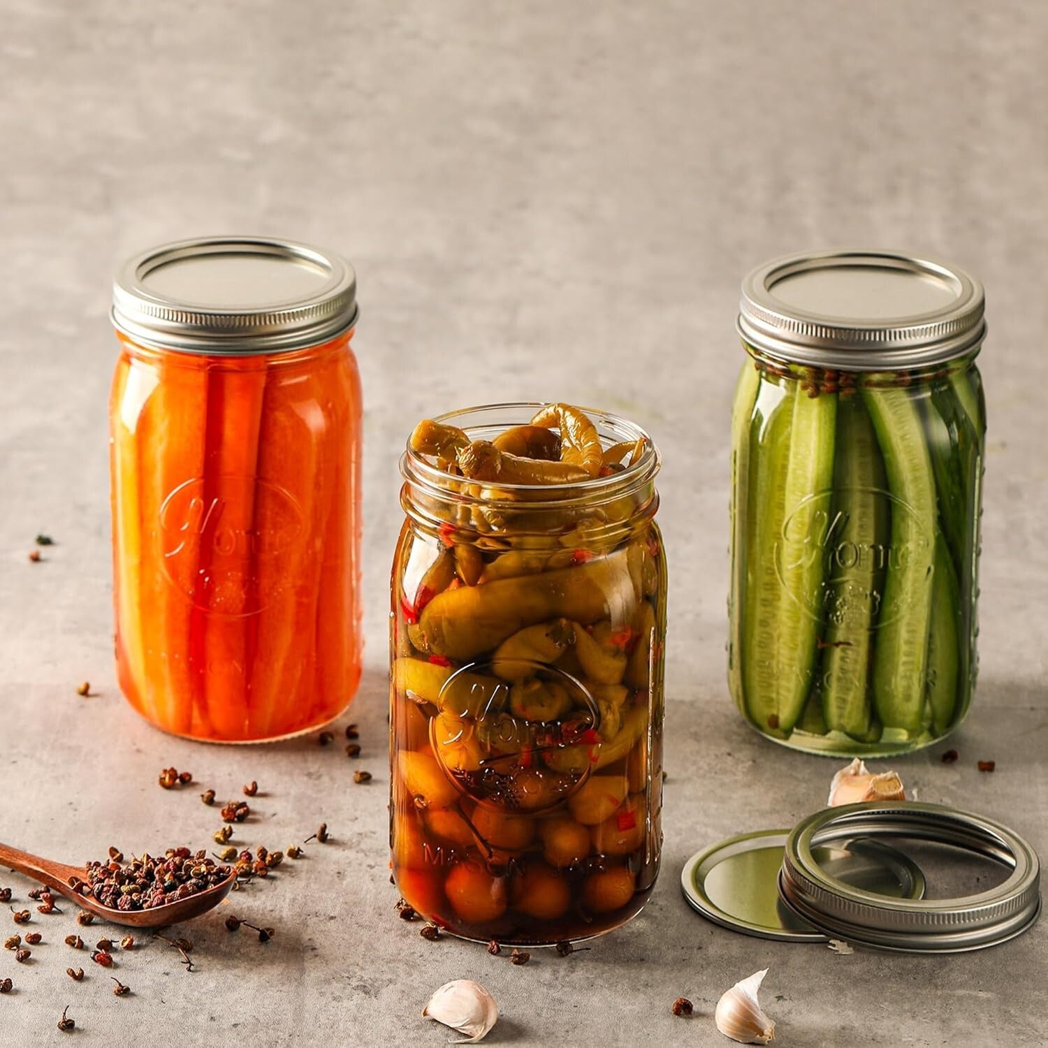 Clear Glass Mason Jars - 12 Pack 32 oz for Leafy Greens, Canning & Kitchen Decor