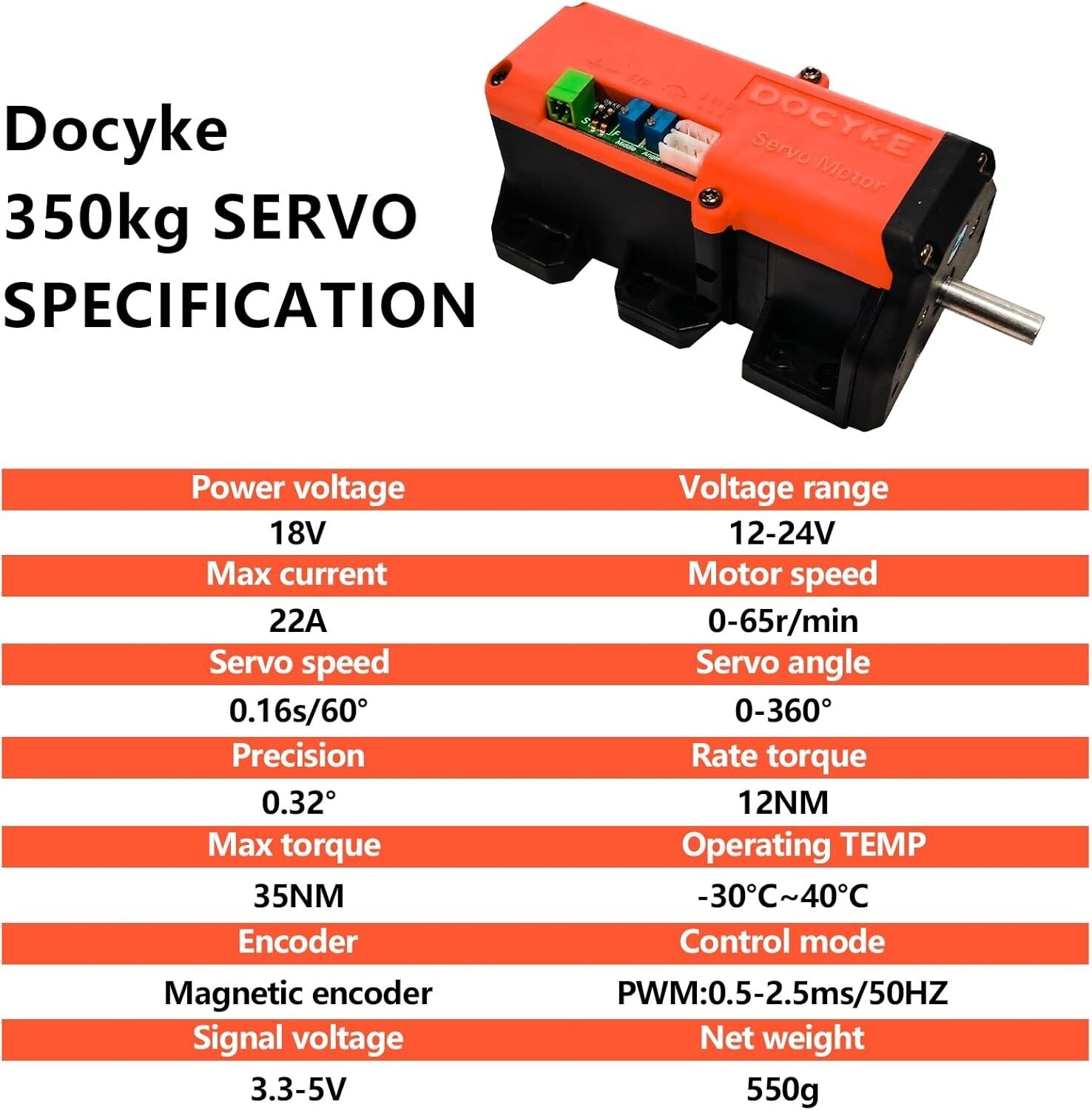 High Torque 350kg RC Servo - 2-in-1 Motor & Servo, 360° Precision Control
