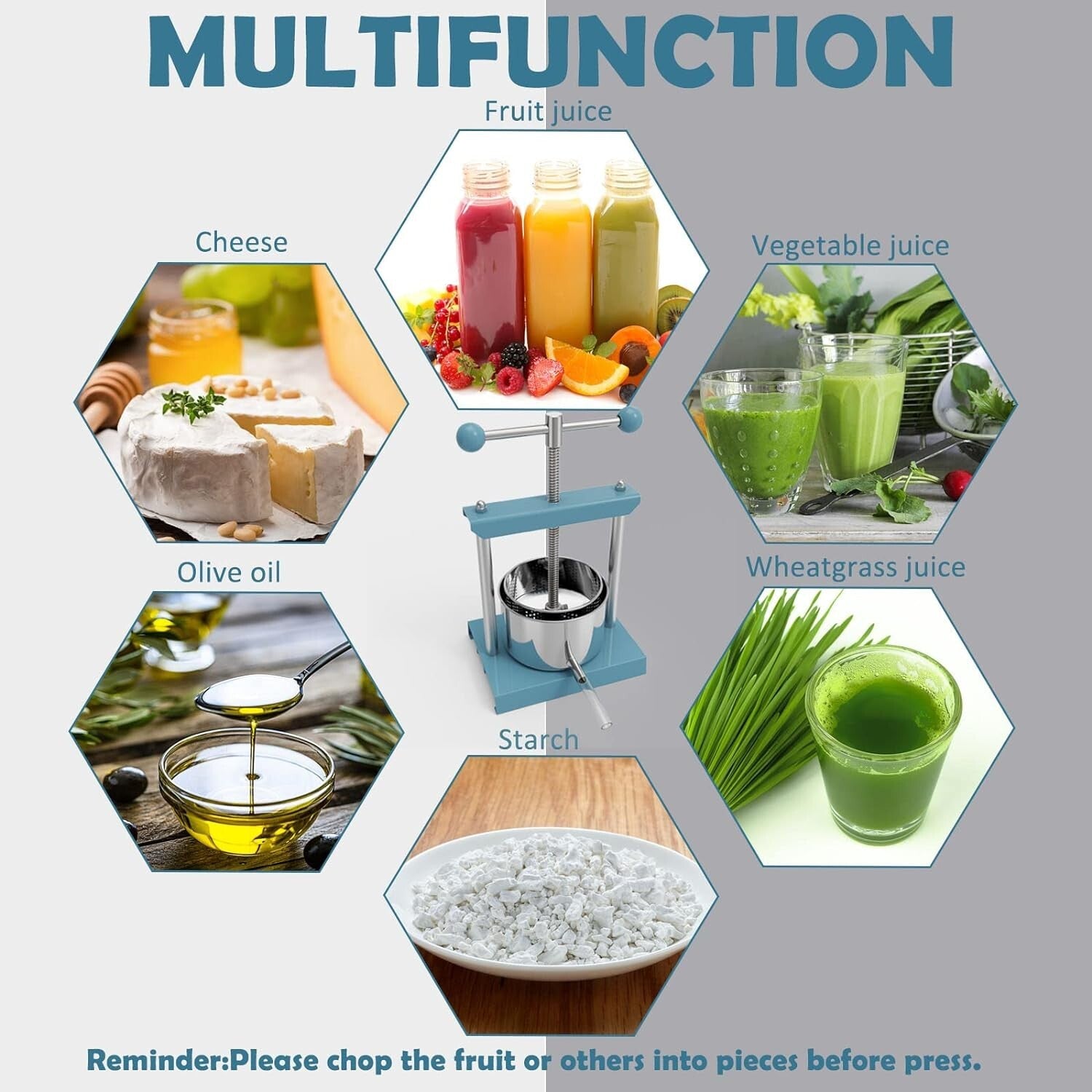 Blue Manual Juice Press, 2L Stainless Steel & Iron - Effortless Fruit Extractor