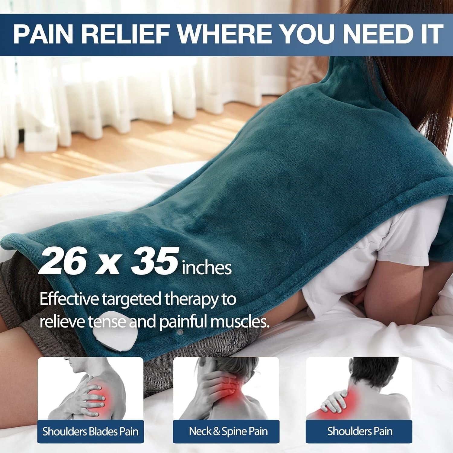 Electric Heating Pad 26"x35" for Neck, Shoulders & Back Pain Relief - Dark Green