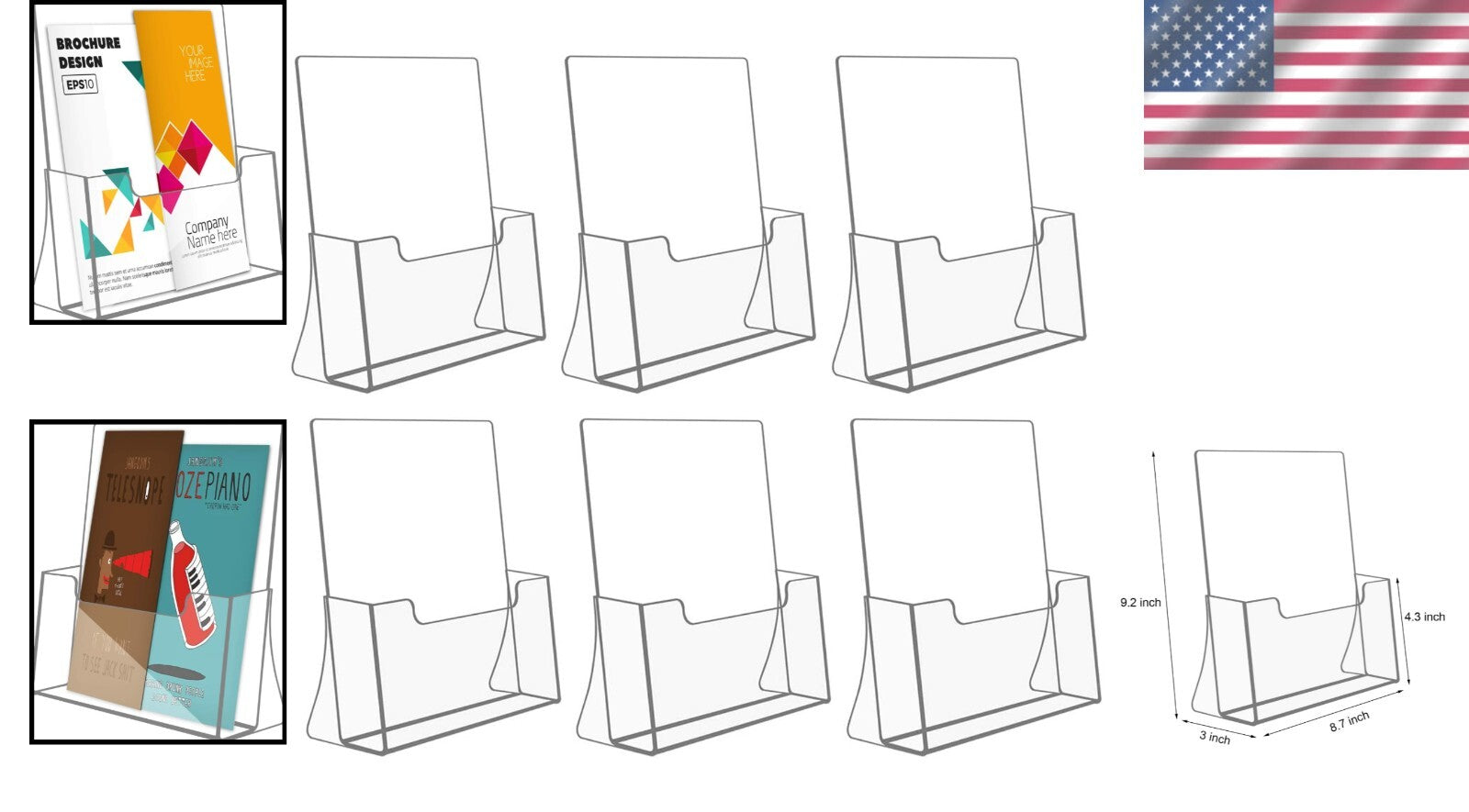 Multi-Option 6-Pack Acrylic Brochure Holders with Slanted Support - 8.5 in