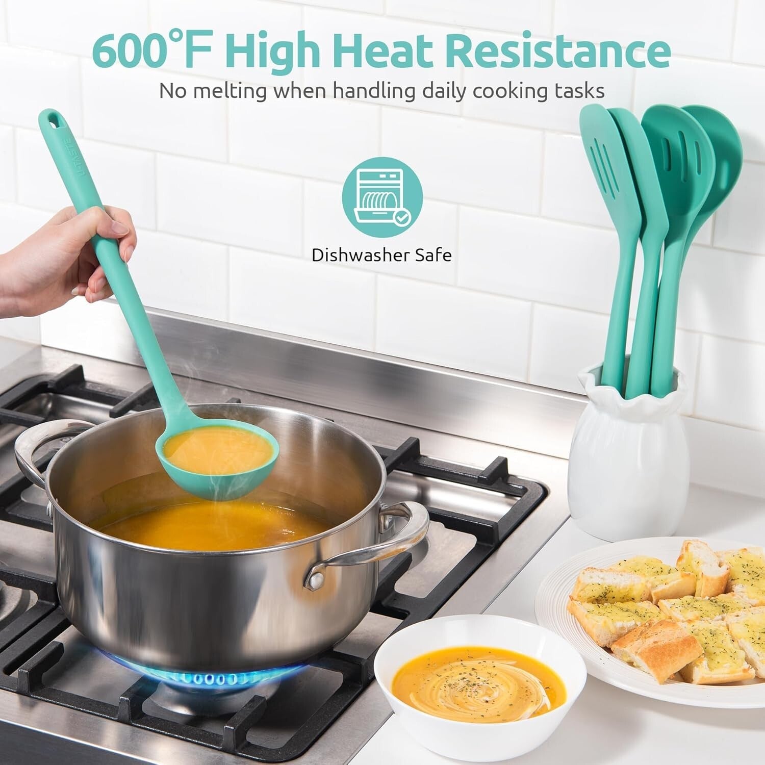 Extra Long 13.6" BPA-Free Silicone Cooking Tools Set - Dishwasher Safe 5-Piece