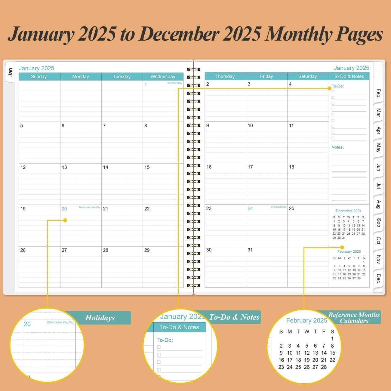 2025 Elegant Daily & Monthly Planner - One Page Per Day, 8.5"x11", Rose