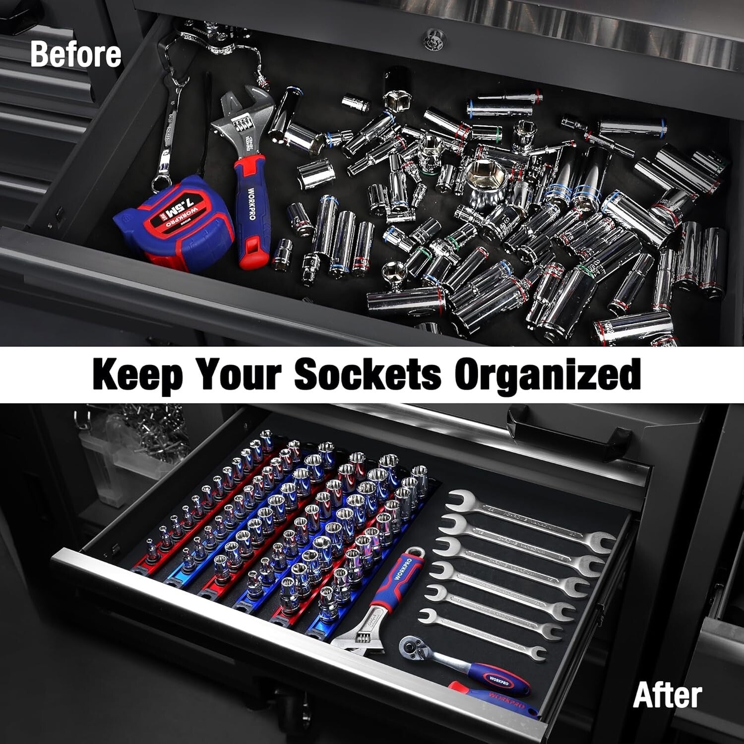 Durable 6-Piece Magnetic Socket Organizer with Easy Access Clips - 13.2 Inches