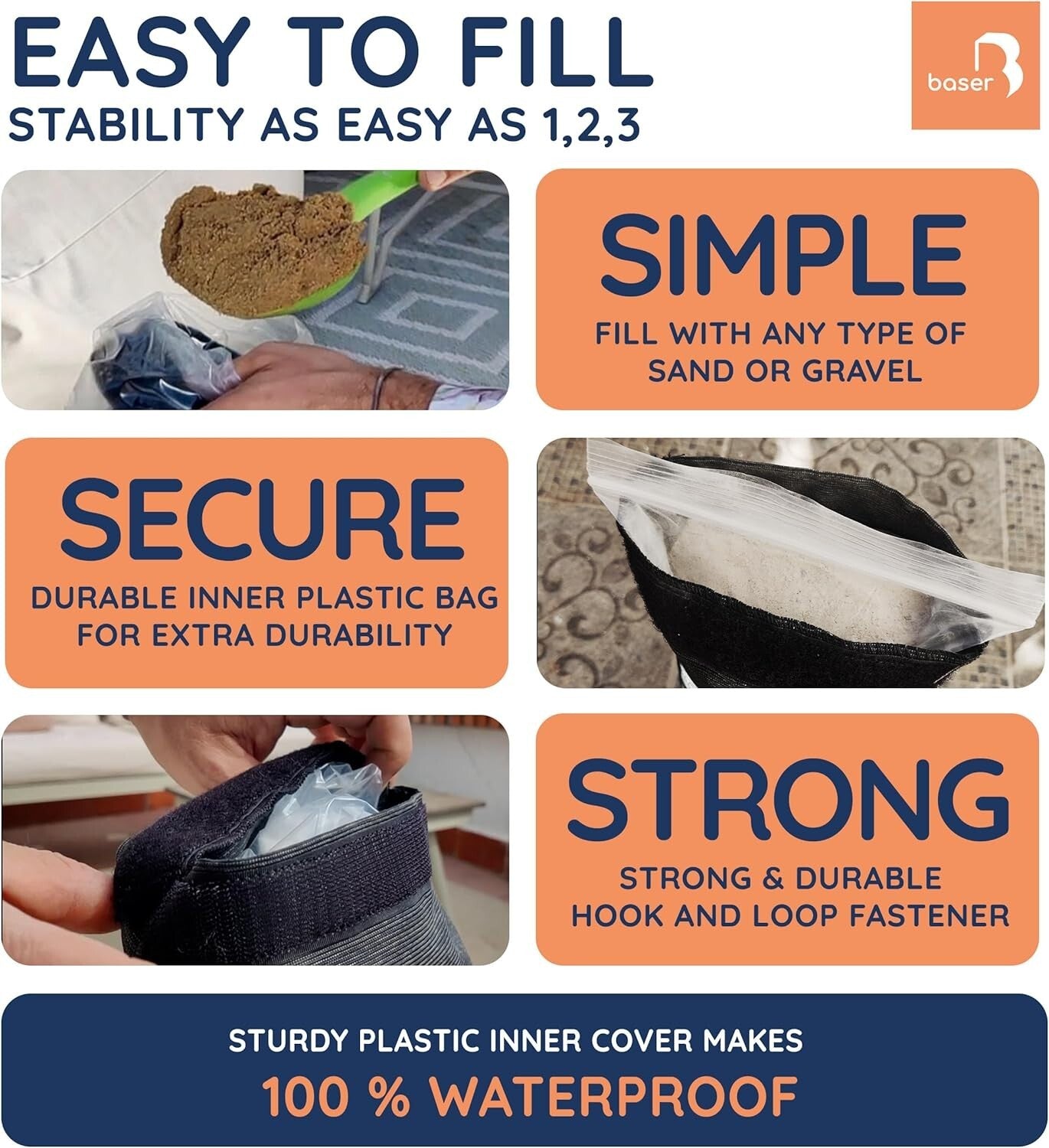 2 Fillable Straight Sandbags for Stylish Umbrella Stability - 55 LBS Each