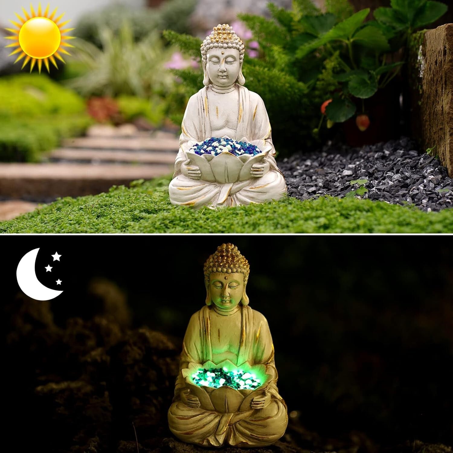 Outdoor Meditating Buddha Statue with Natural Stone Finish - 12" Serenity Decor