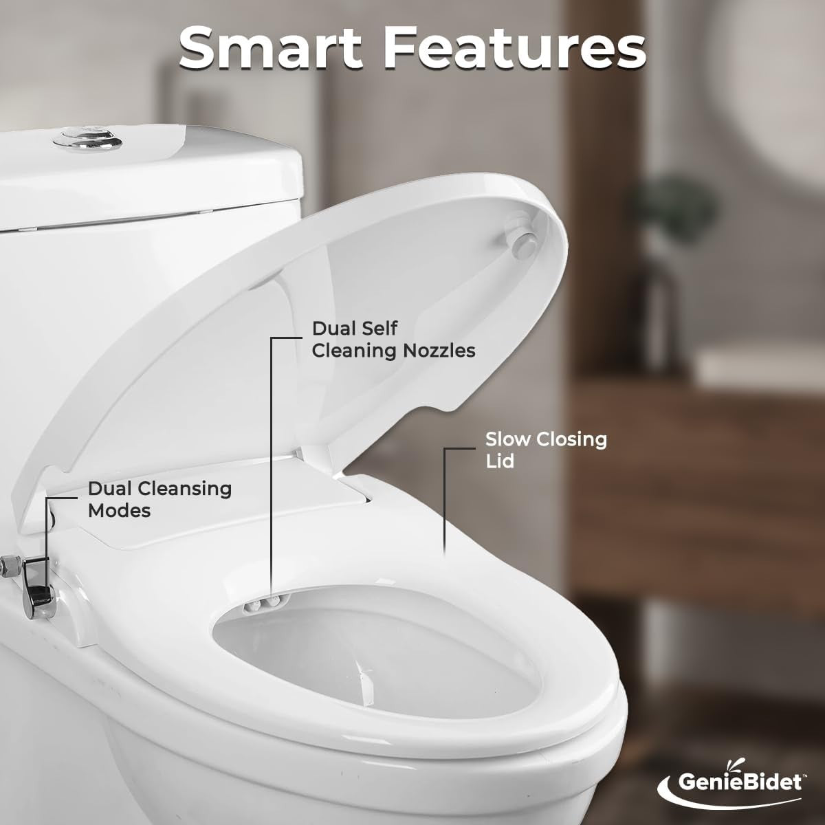 Durable Plastic Elongated Bidet Toilet Seat with Slow-Close & Rear Wash Options