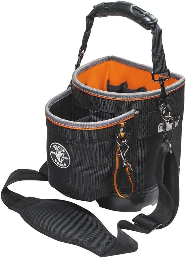 Durable Tool Bag with 14 Pockets and Comfort Shoulder Strap - Black & Orange