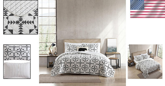 Stylish Arrowhead Charcoal King Quilt with Two Shams - Breathable Cotton Comfort