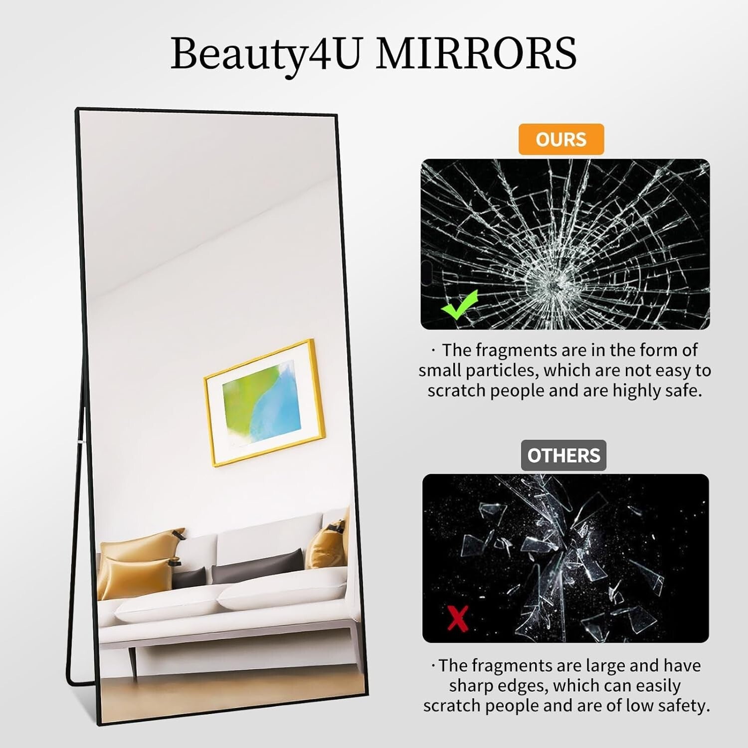 Elegant 71" x 32" Art Deco Full-Length Mirror - Tempered Glass & Aluminum Frame