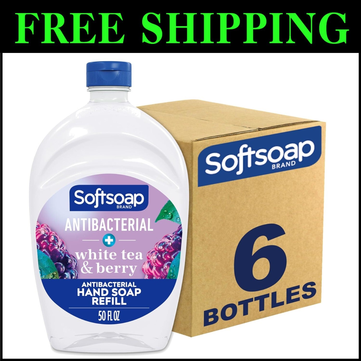 Smooth & Soft Antibacterial Liquid Hand Soap - White Tea & Berry, 6x50oz Bottles