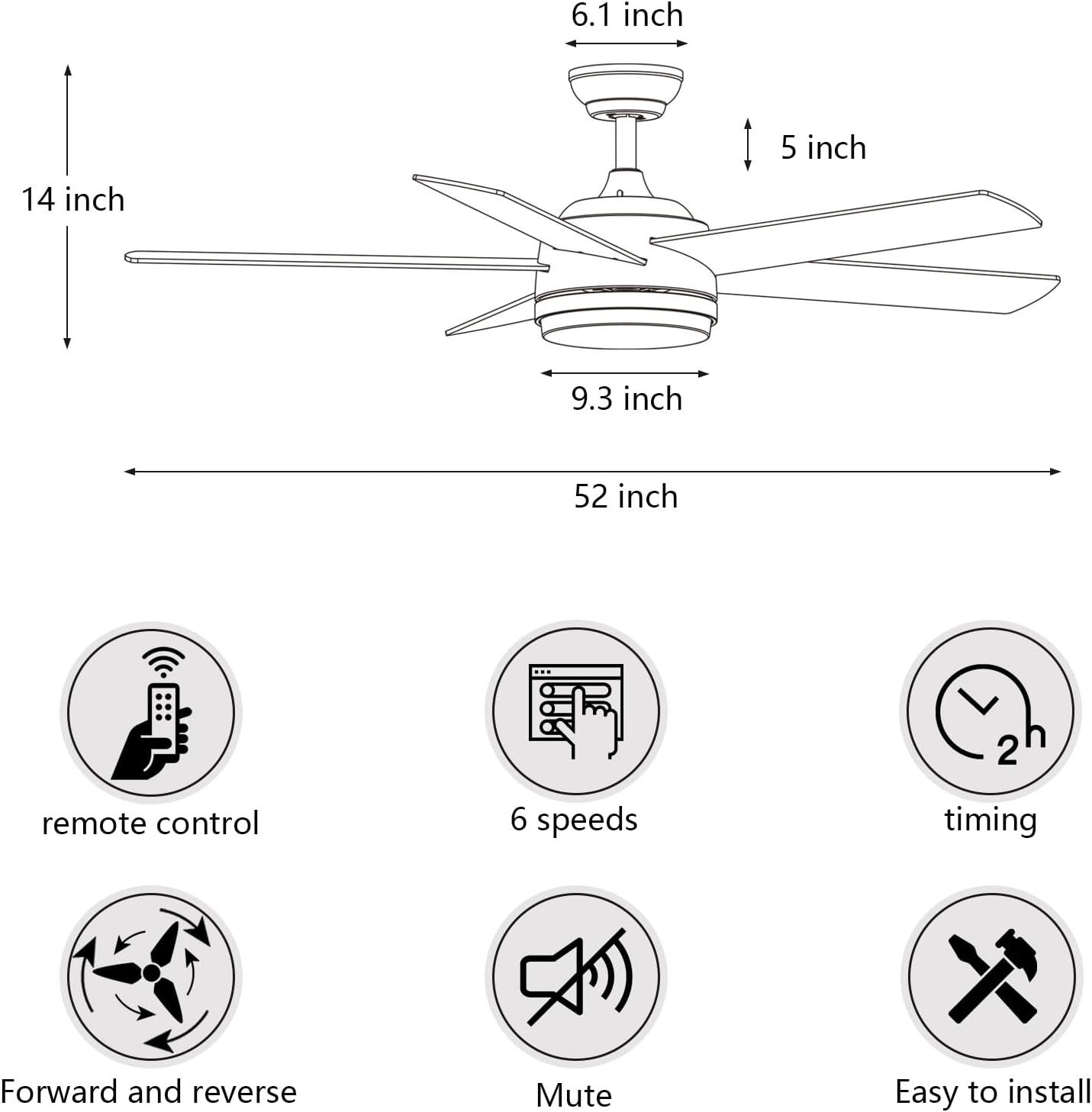 52 Inch White DC Ceiling Fan with Remote & Dimmable LED Light - Modern Elegance