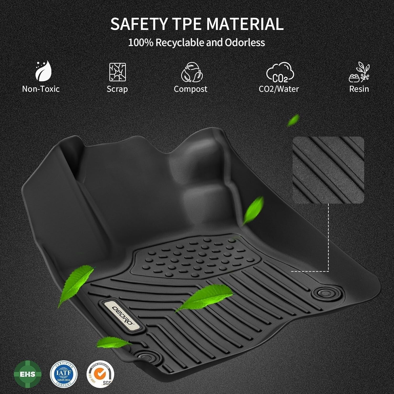 Durable All-Weather Floor Liners for 2016-2023 Tacoma Double Cab - TPE Set