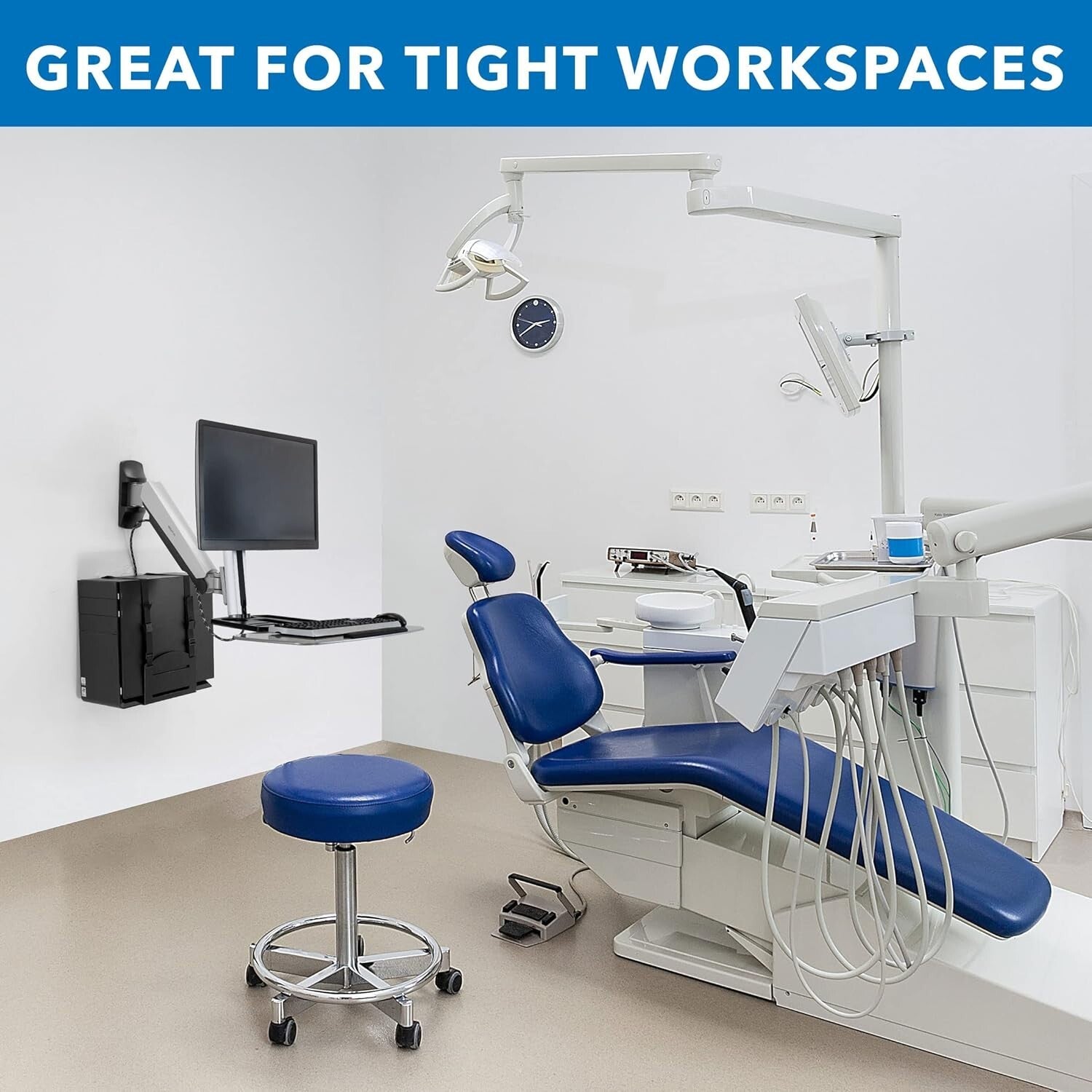 Adjustable Wall-Mounted Workstation with Articulating Monitor Arm & CPU Holder