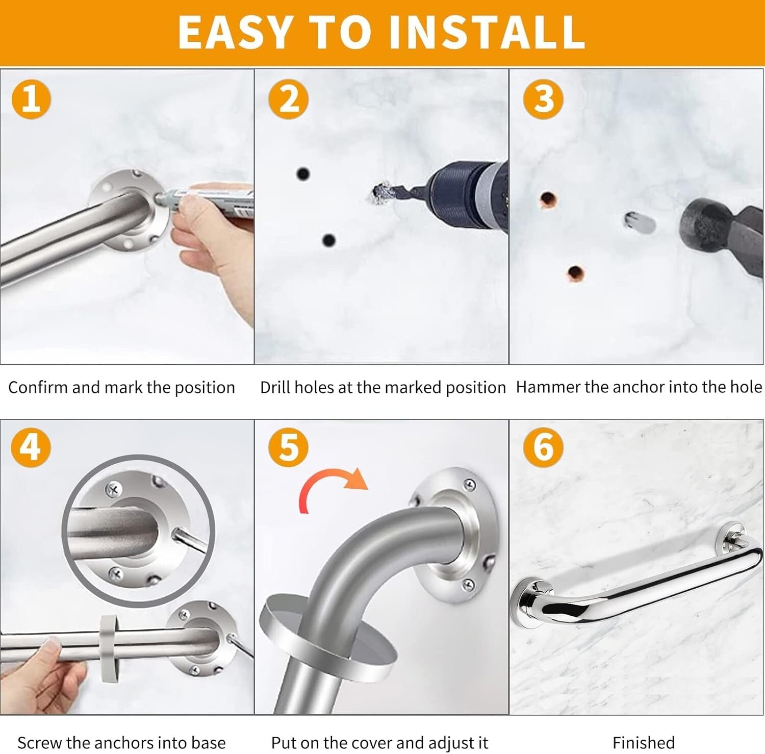 Durable 18" Grab Bars with Concealed Screws - Perfect for Seniors and Kids