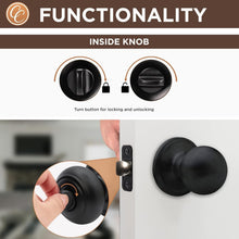 Load image into Gallery viewer, 6-Pack Matte Black Round Door Knobs with Privacy Lock - Ideal for Bedroom &amp; Bath