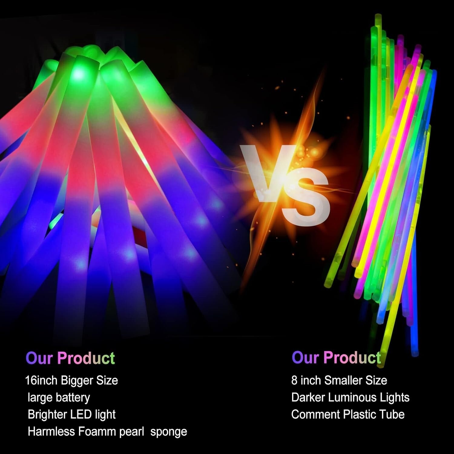 42 Pack LED Foam Glow Sticks - Three Flashing Modes for Unforgettable Parties