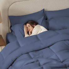 Load image into Gallery viewer, 7-Piece Grayish Blue Full/Queen Bedding Set - All Season Microfiber Comforter