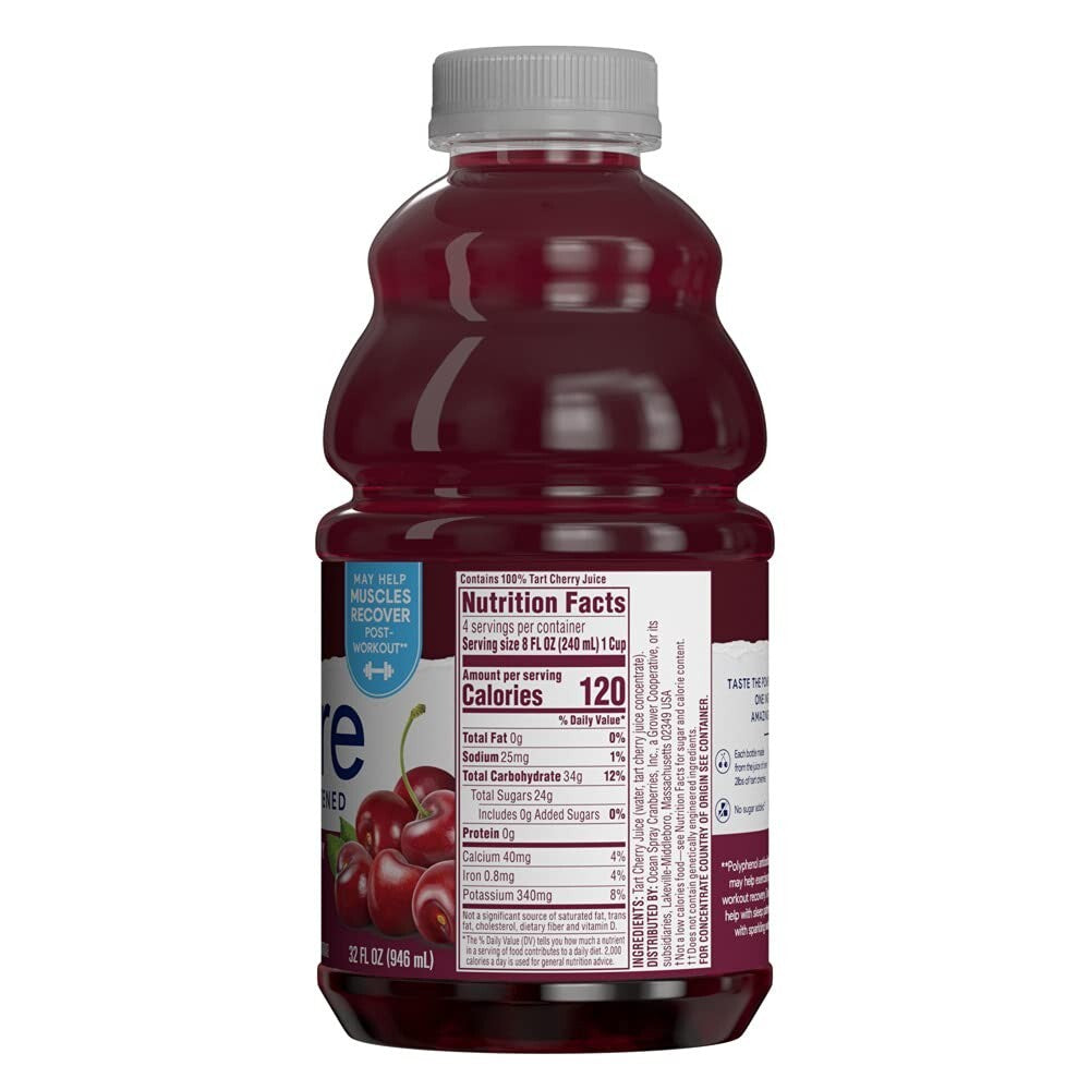 100% Pure Tart Cherry Juice, 32 Fl Oz Bottles - Pack of 8 for Optimal Health