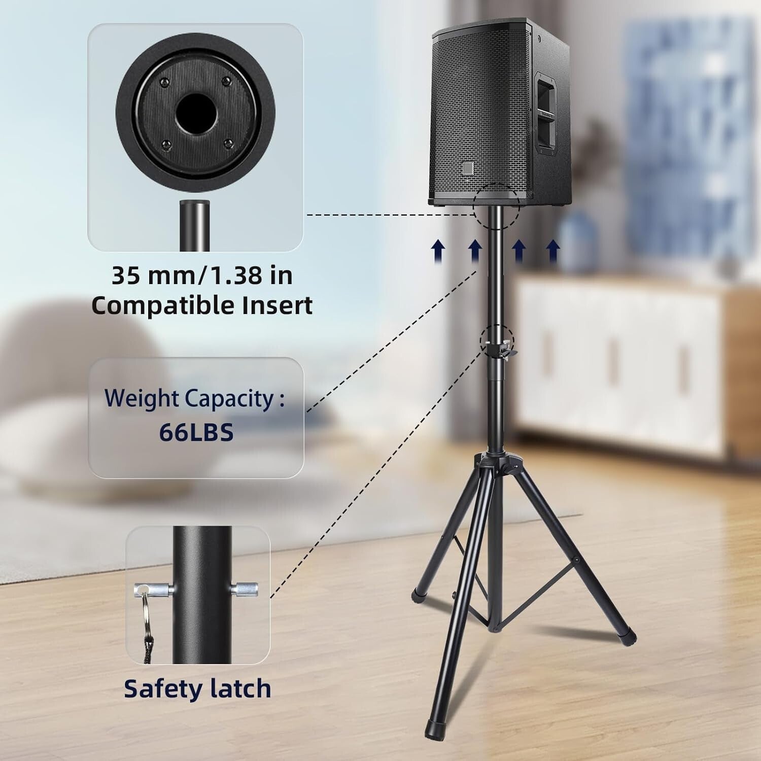 Foldable Speaker Tripod Stands - Adjustable Height for PA and Studio Monitors