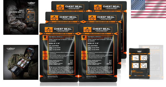 Sterile Non-Vented Chest Seal Adhesive Dressings - 6 Pack for Emergency Care