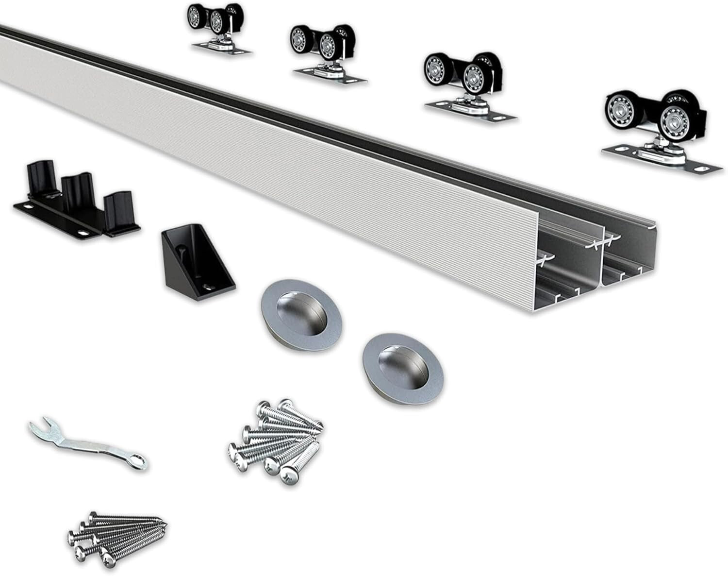 Bypass Door Hardware Set 72" for 2 Doors - Quietly Operating Aluminum Track