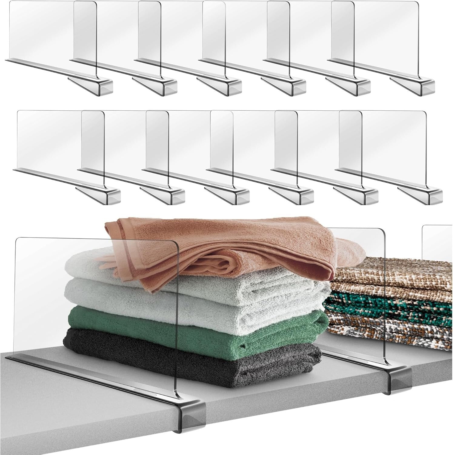 Versatile 12 Pack Closet Shelf Dividers - Easy Installation & Space Optimization