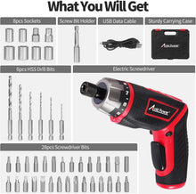 Load image into Gallery viewer, Compact 4V Electric Screwdriver Kit with 200 RPM Speed &amp; Dual Position Handle