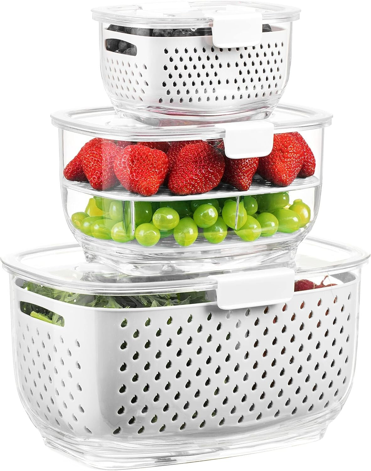 Durable Fruit and Vegetable Organizer Set - 3 Containers with Ventilation System
