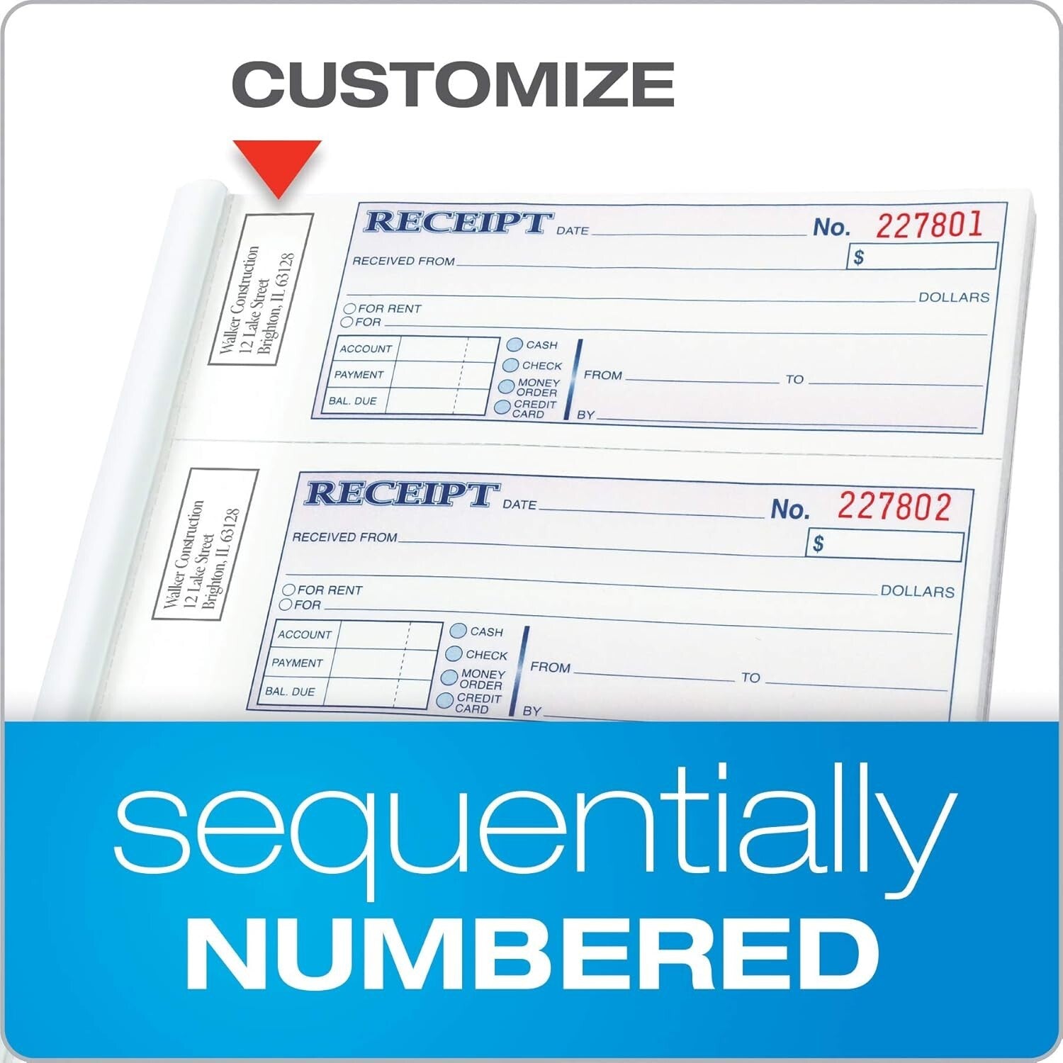 Enhanced Carbonless Money & Rent Receipt Books - 5 Pack, 100 Sets Each