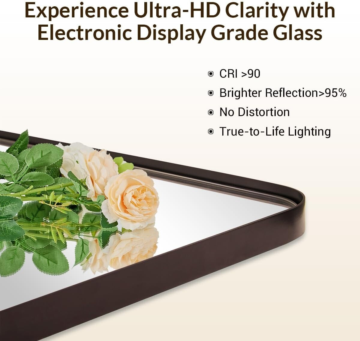 Brushed Bronze Bathroom Mirror, 24"x36" Rounded Rectangle, Stainless Steel Frame