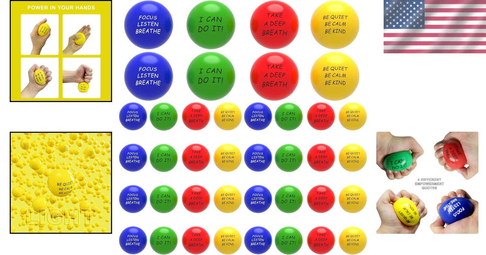 Motivational Stress Balls 40 Pack - Anxiety Relief & Grip Strength Enhancement