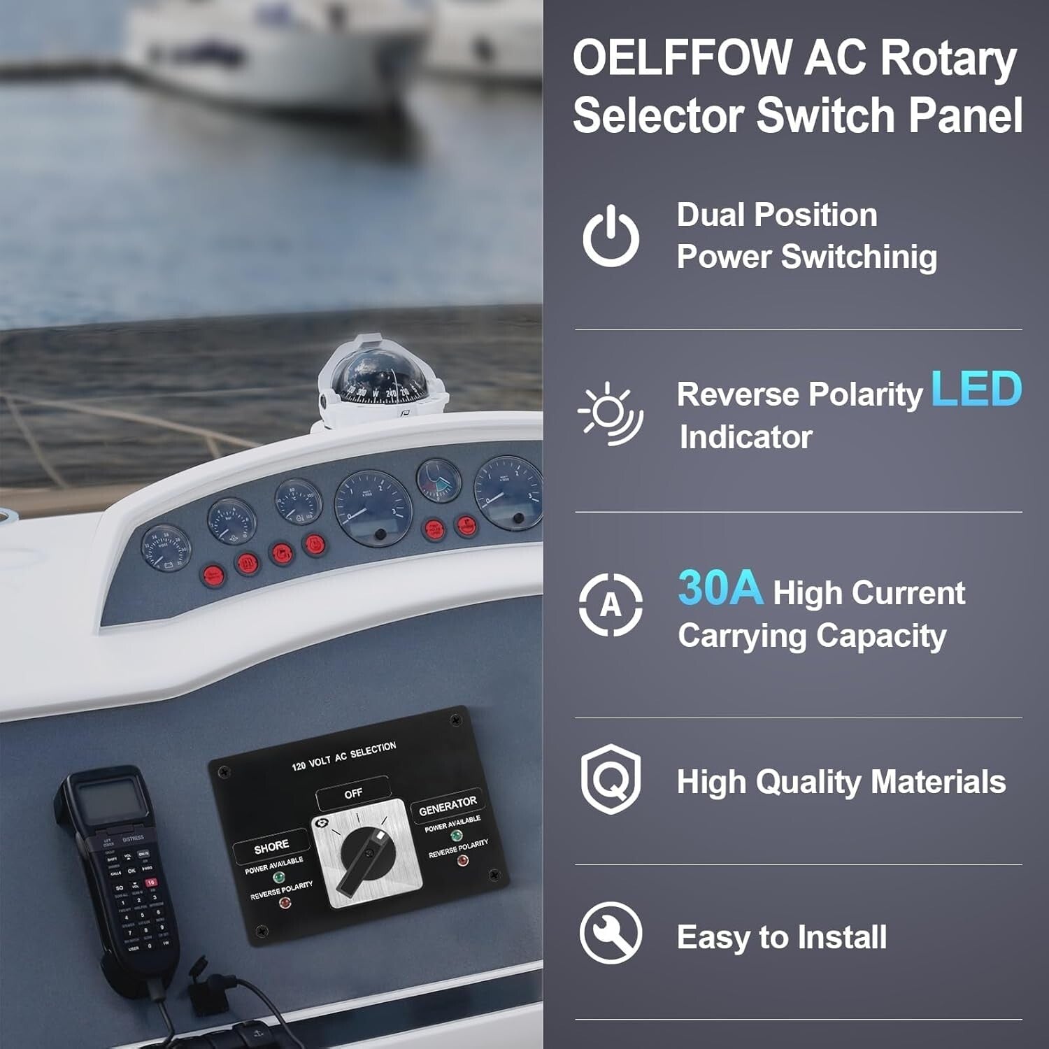 Compact Rotary Selector Switch - 120V 30A with Reverse Polarity Indicator